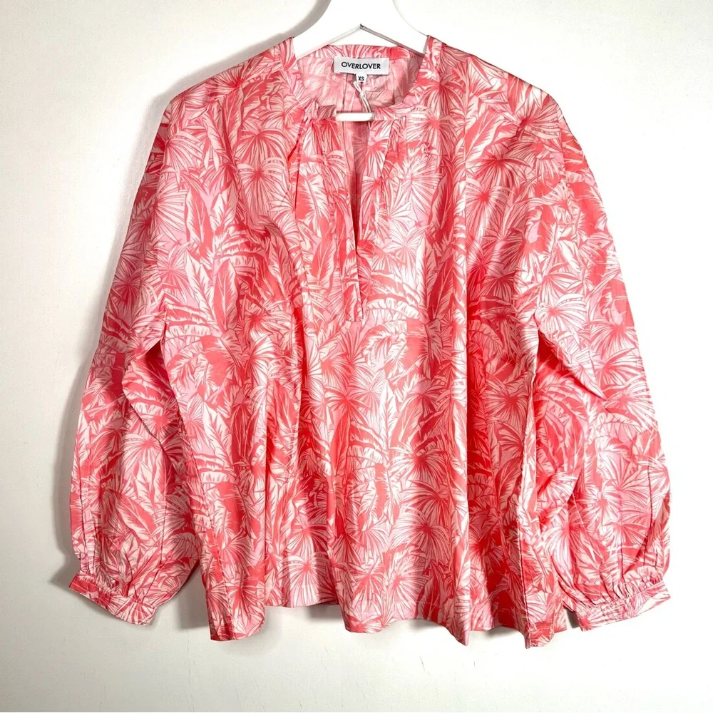 NWT OVERLOVER Cameron Top In Palms Coral Size XS - Picture 4 of 12